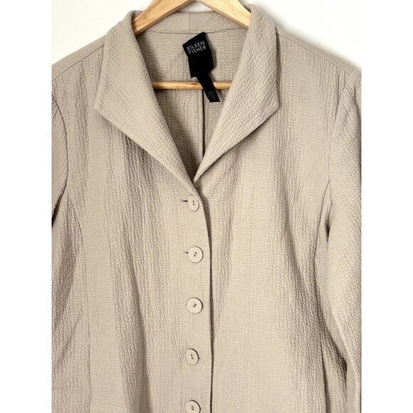Eileen Fisher Blazer Jacket Size Medium pockets Neutral Minimalist Cotton N34 - Picture 2 of 15